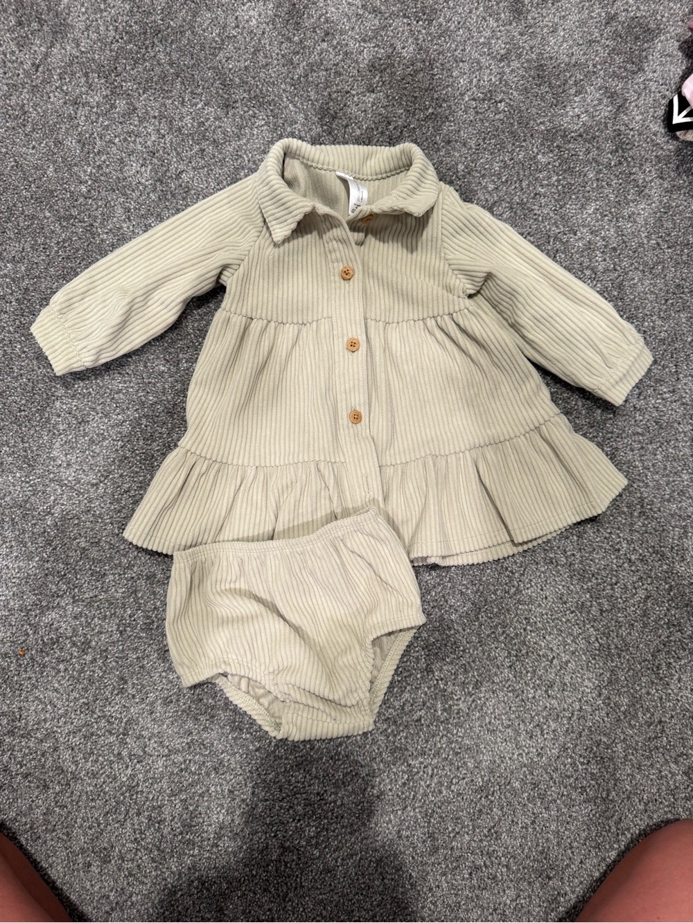 Corduroy Baby Dress with Bloomers - Sage Green